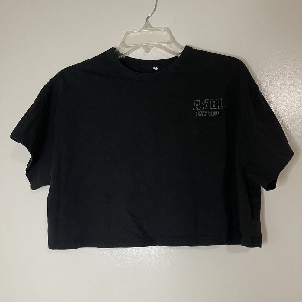 AYBL Cropped oversized crew neck black tshirt size Large